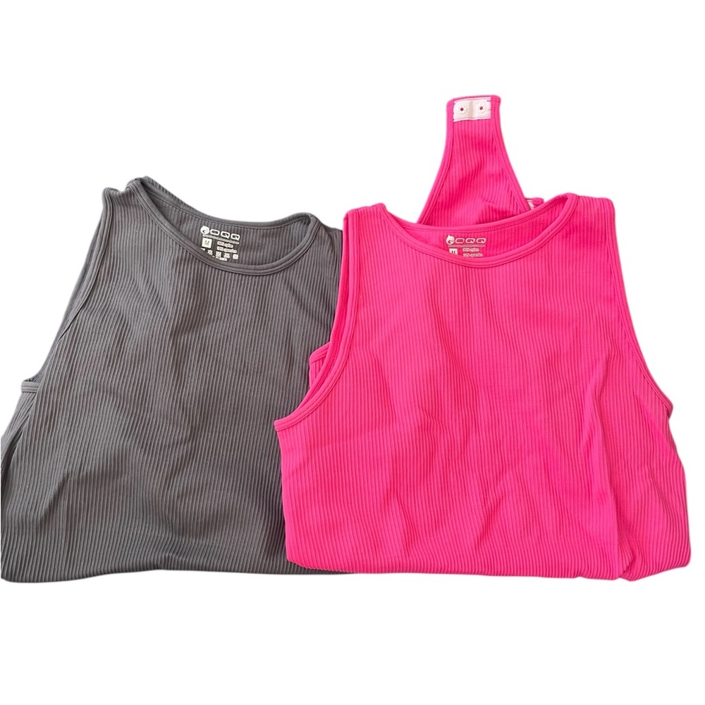 OQQ 2peice bodysuits Sleeveless Ribbed - Pink and Gray